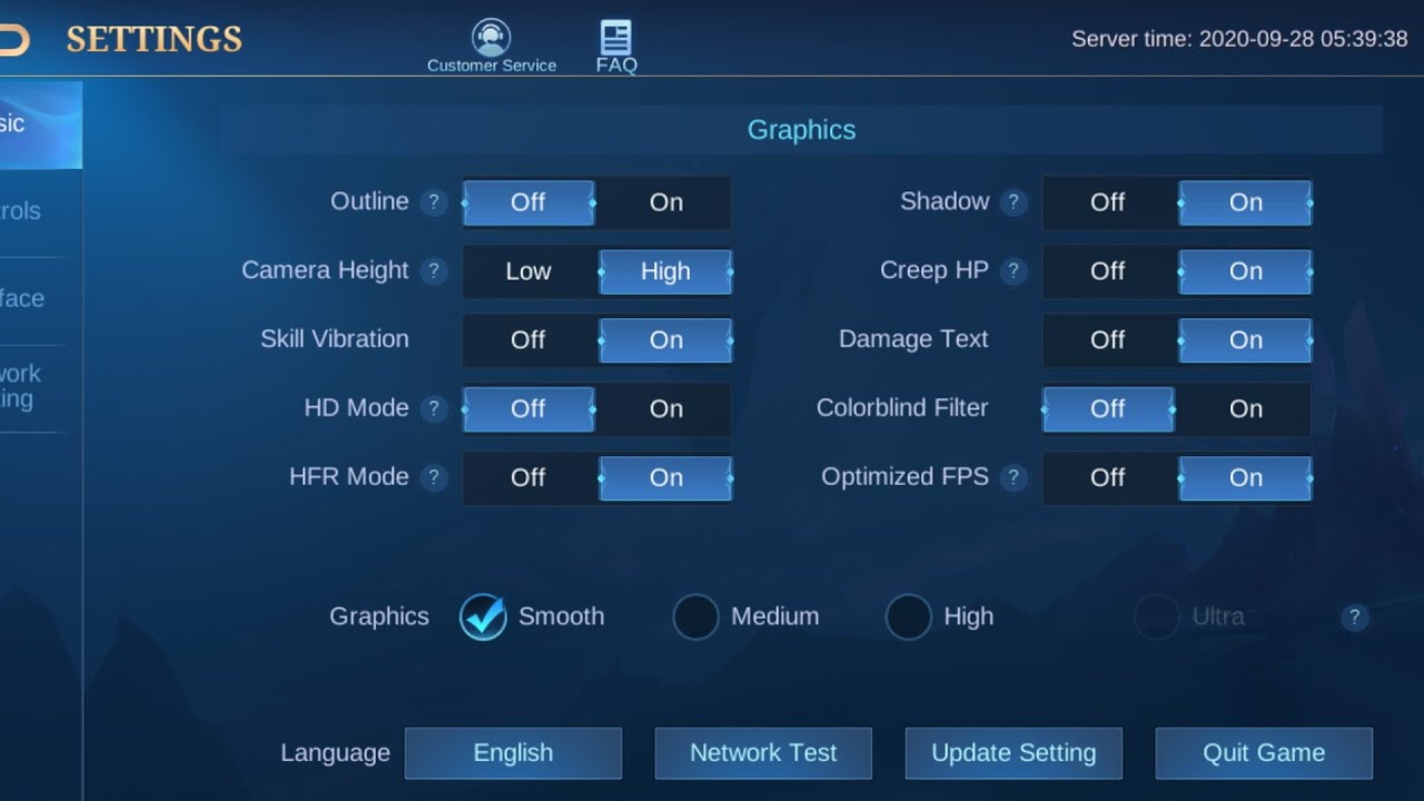 best settings for Mobile Legends