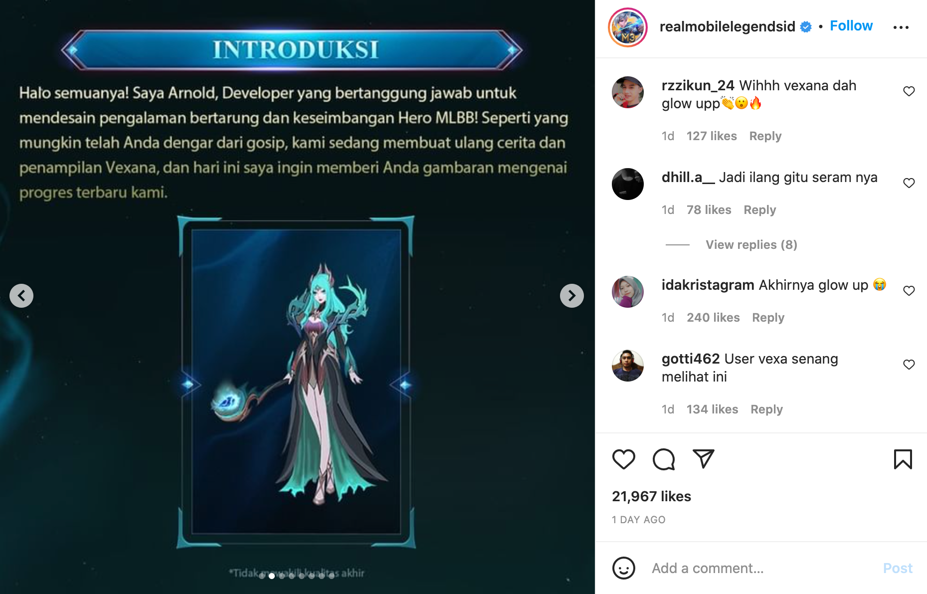 Preview Revamp Vexana dari Sang Designer MLBB, Arnold Membuahkan Komentar "Glow Up" dari Netizen - Bountie